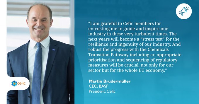 BASF CEO Dr. Brudermüller re-elected President of Cefic